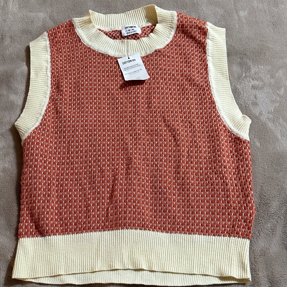 Cotton On dork orange and Cream Knit Tank Top
